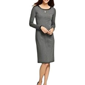Talbots Womens Gray Stretchy Faux Leather Trim Long Sleeve Sheath Dress Size 16W